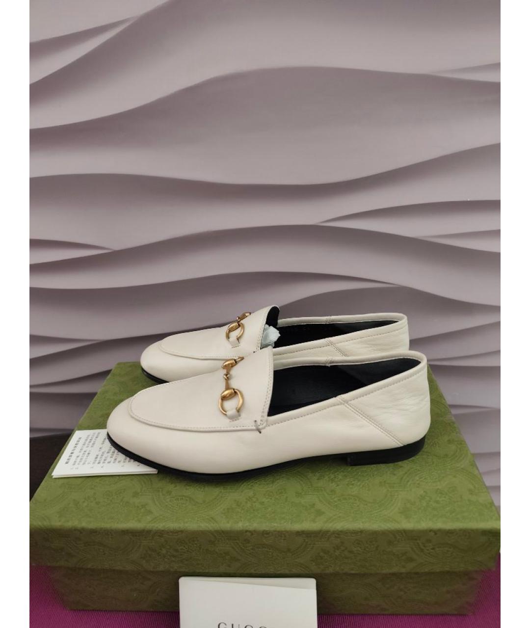 GUCCI Белые кожаные лоферы, фото 3