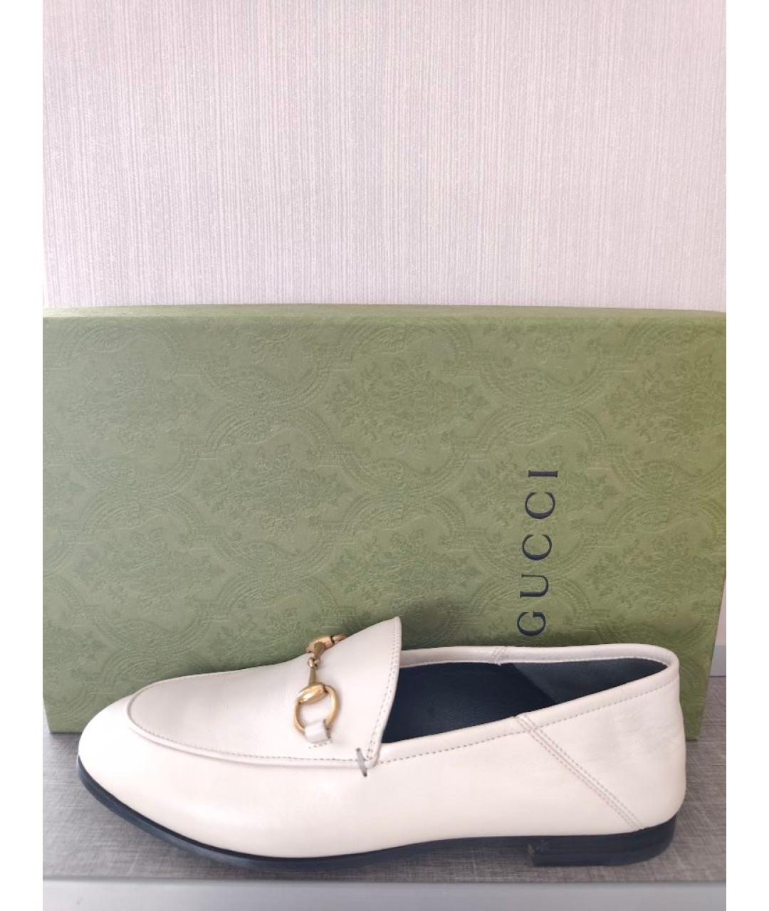 GUCCI Белые кожаные лоферы, фото 5