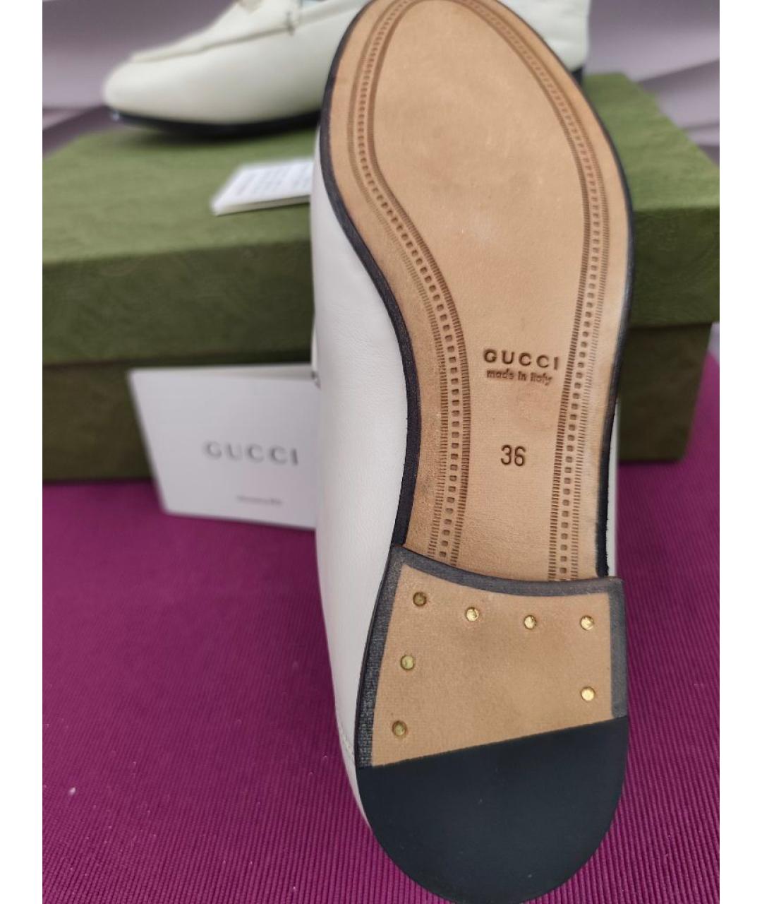 GUCCI Белые кожаные лоферы, фото 4