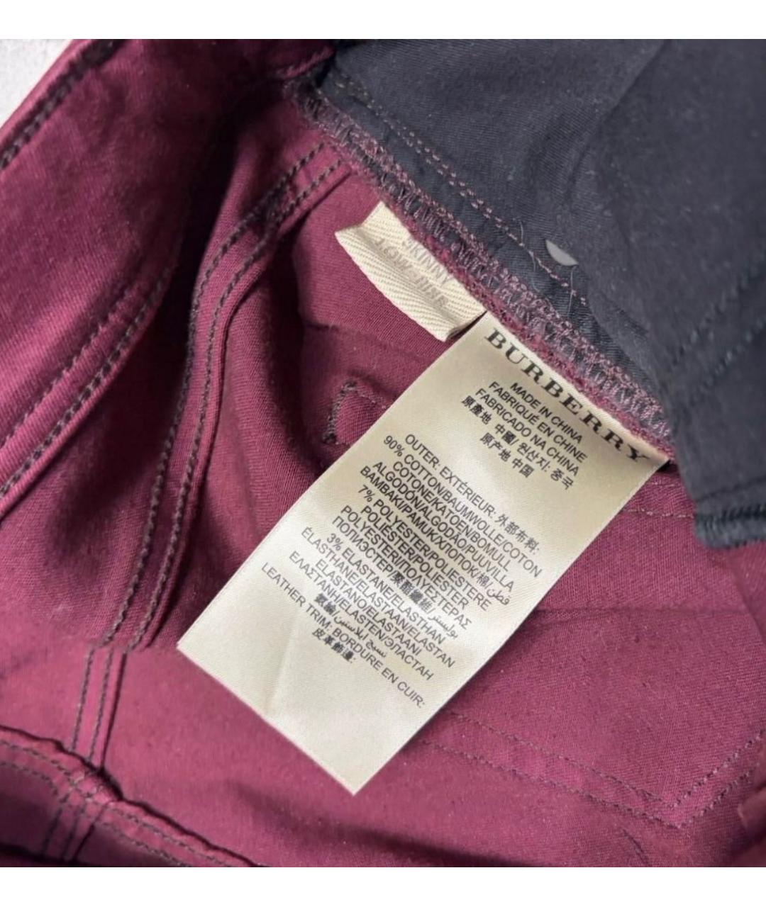 BURBERRY Бордовые хлопко-эластановые джинсы слим, фото 4