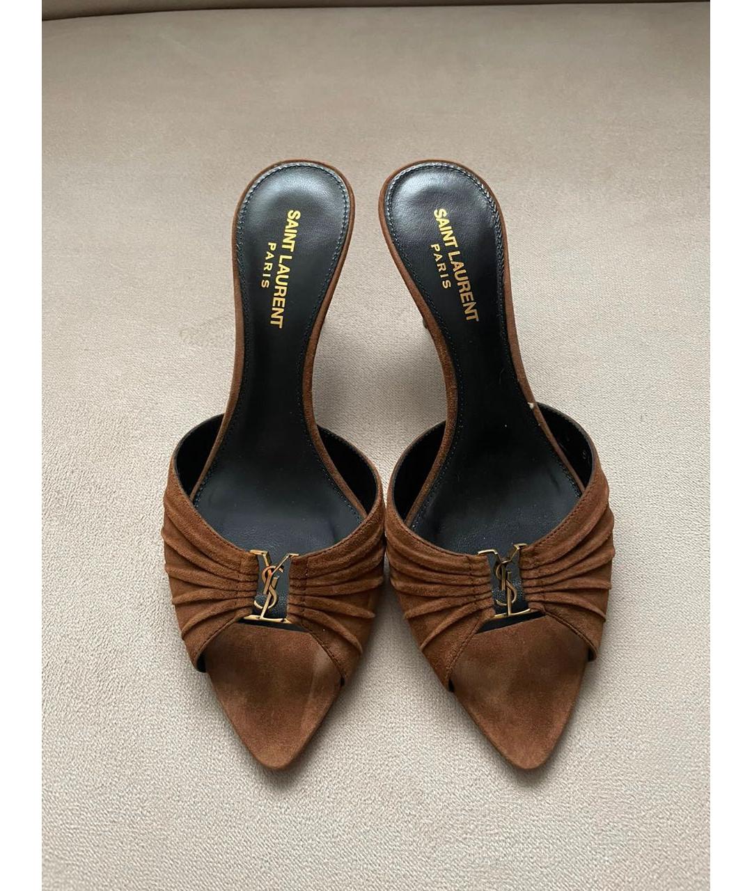SAINT LAURENT Коричневые замшевые мюли, фото 2