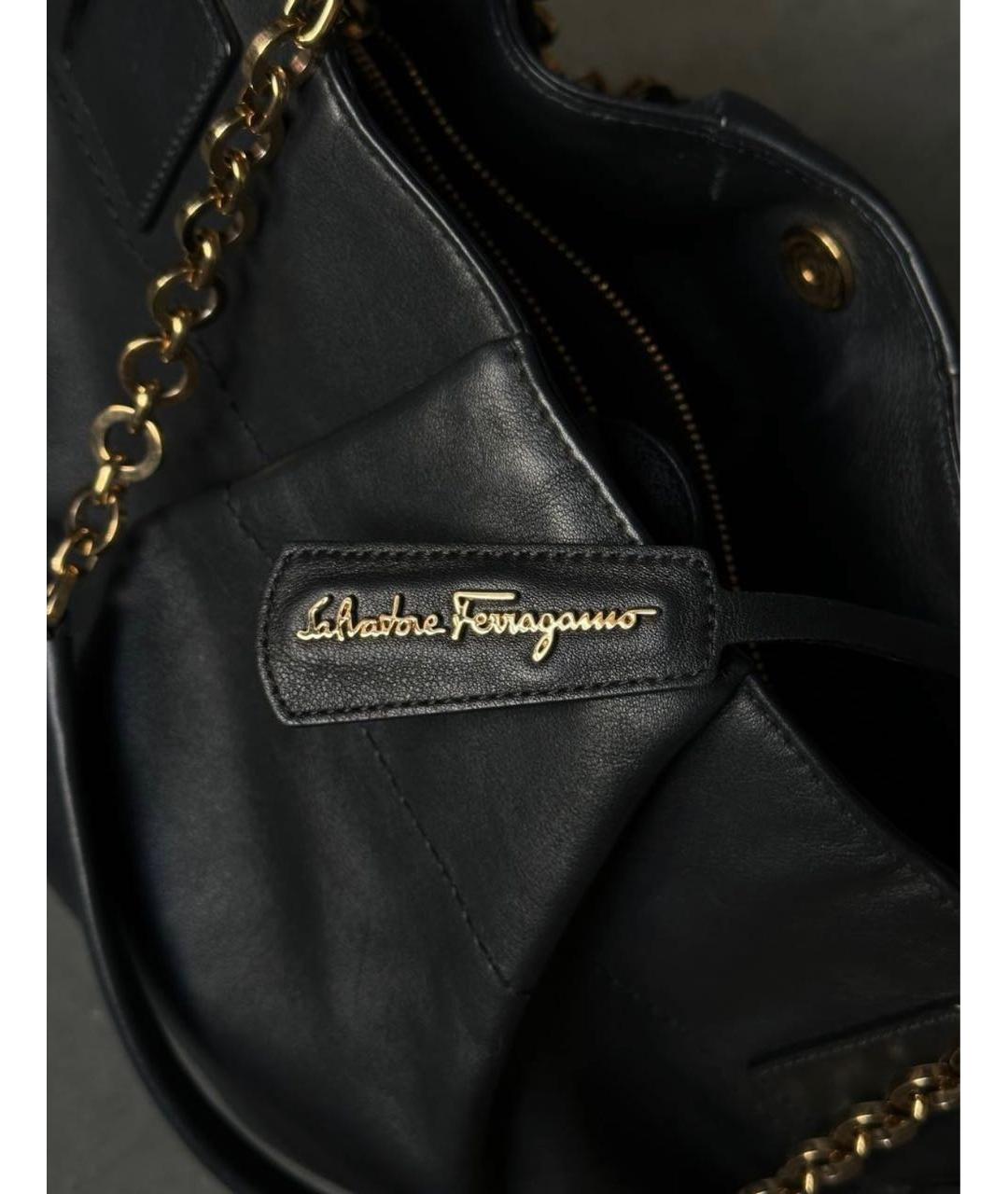 FERRAGAMO Черная кожаная сумка тоут, фото 4