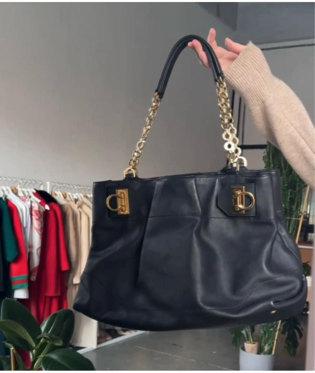 FERRAGAMO Черная кожаная сумка тоут, фото 2
