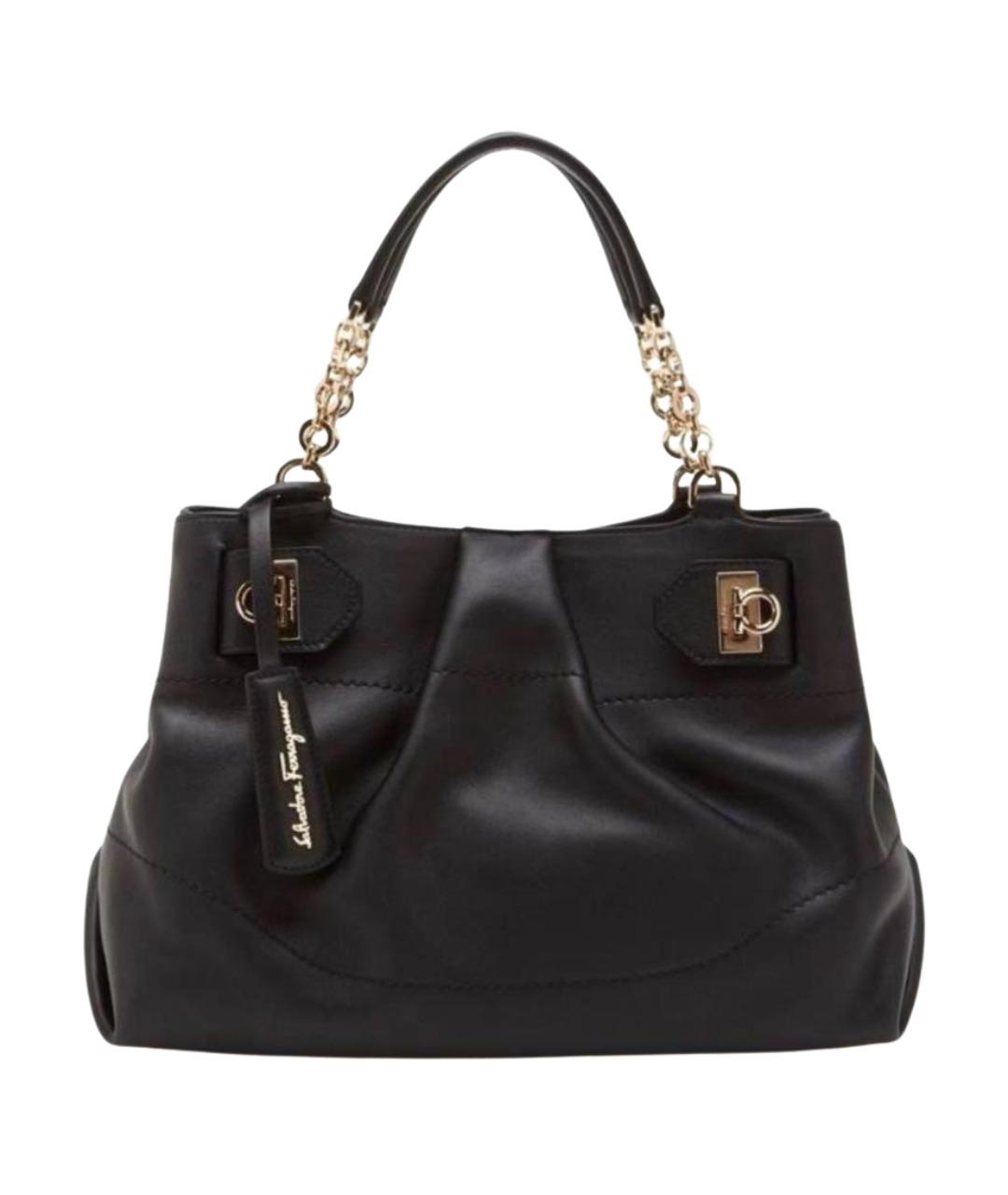 FERRAGAMO Черная кожаная сумка тоут, фото 1
