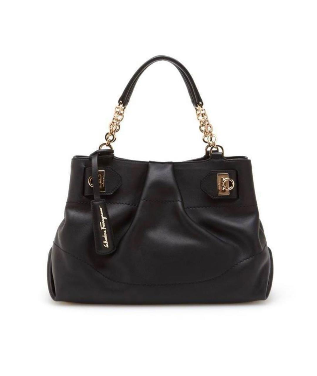 FERRAGAMO Черная кожаная сумка тоут, фото 5