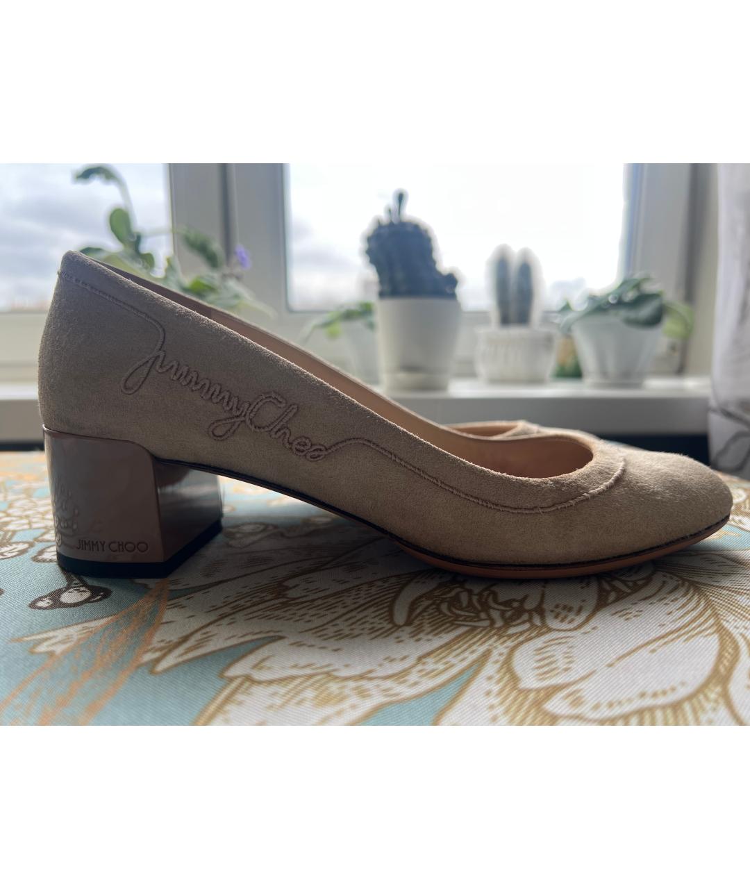 JIMMY CHOO Бежевые замшевые туфли, фото 7