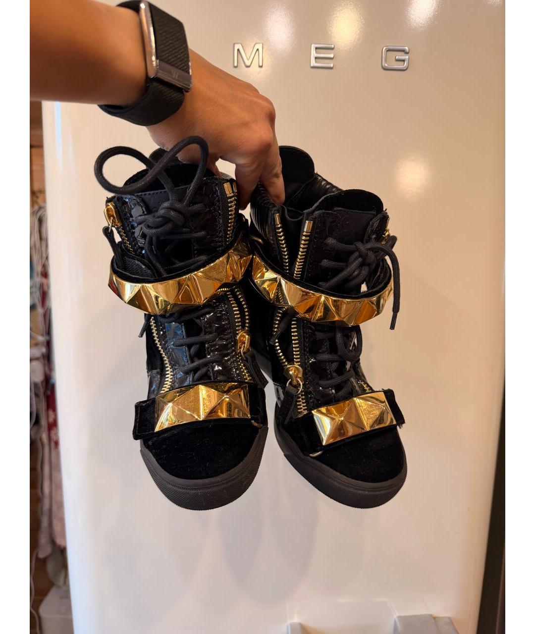 GIUSEPPE ZANOTTI DESIGN Черные бархатные кроссовки, фото 3