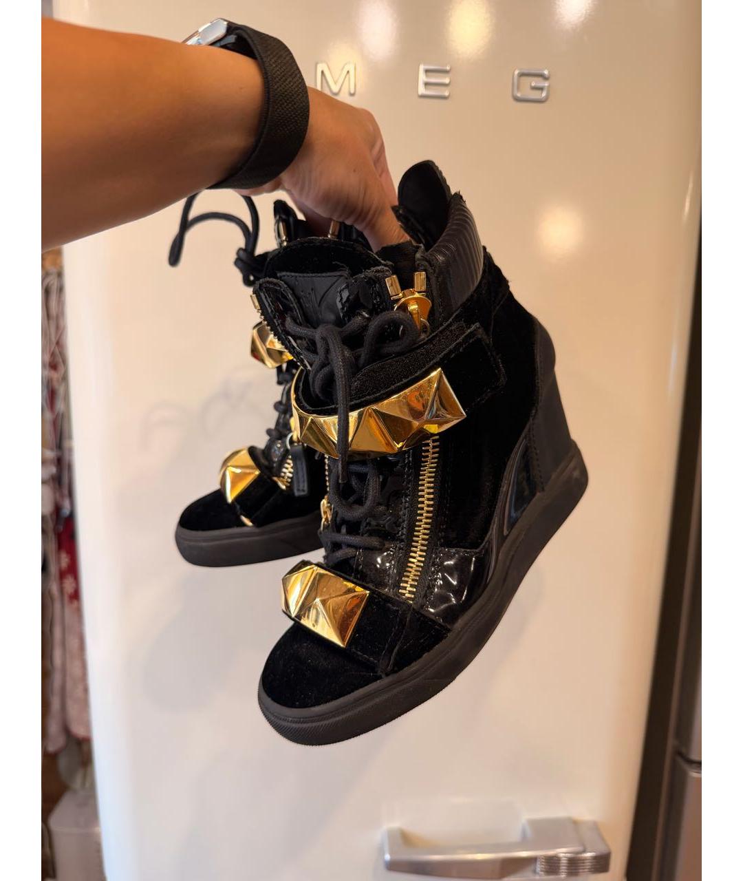 GIUSEPPE ZANOTTI DESIGN Черные бархатные кроссовки, фото 5