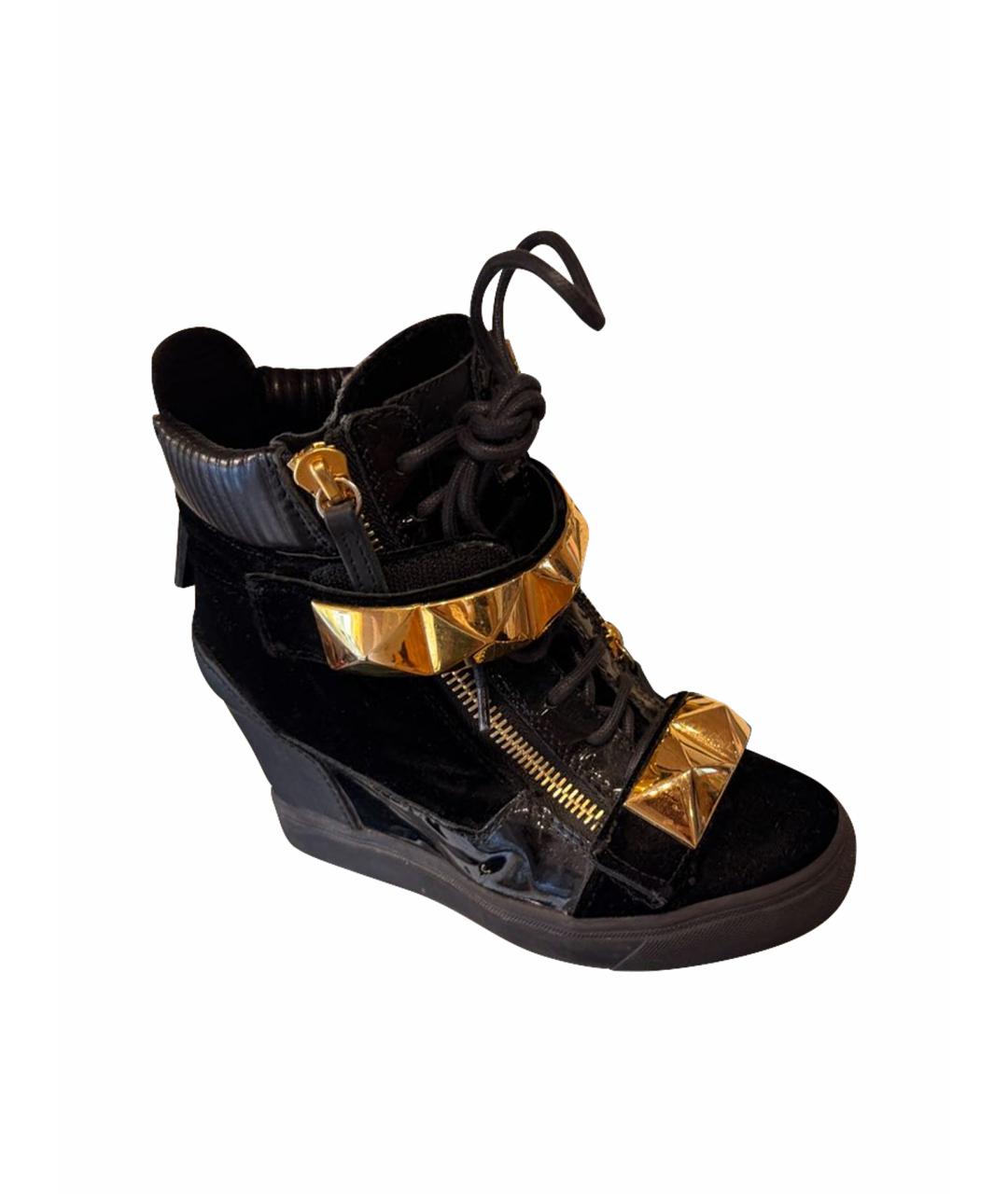 GIUSEPPE ZANOTTI DESIGN Черные бархатные кроссовки, фото 1