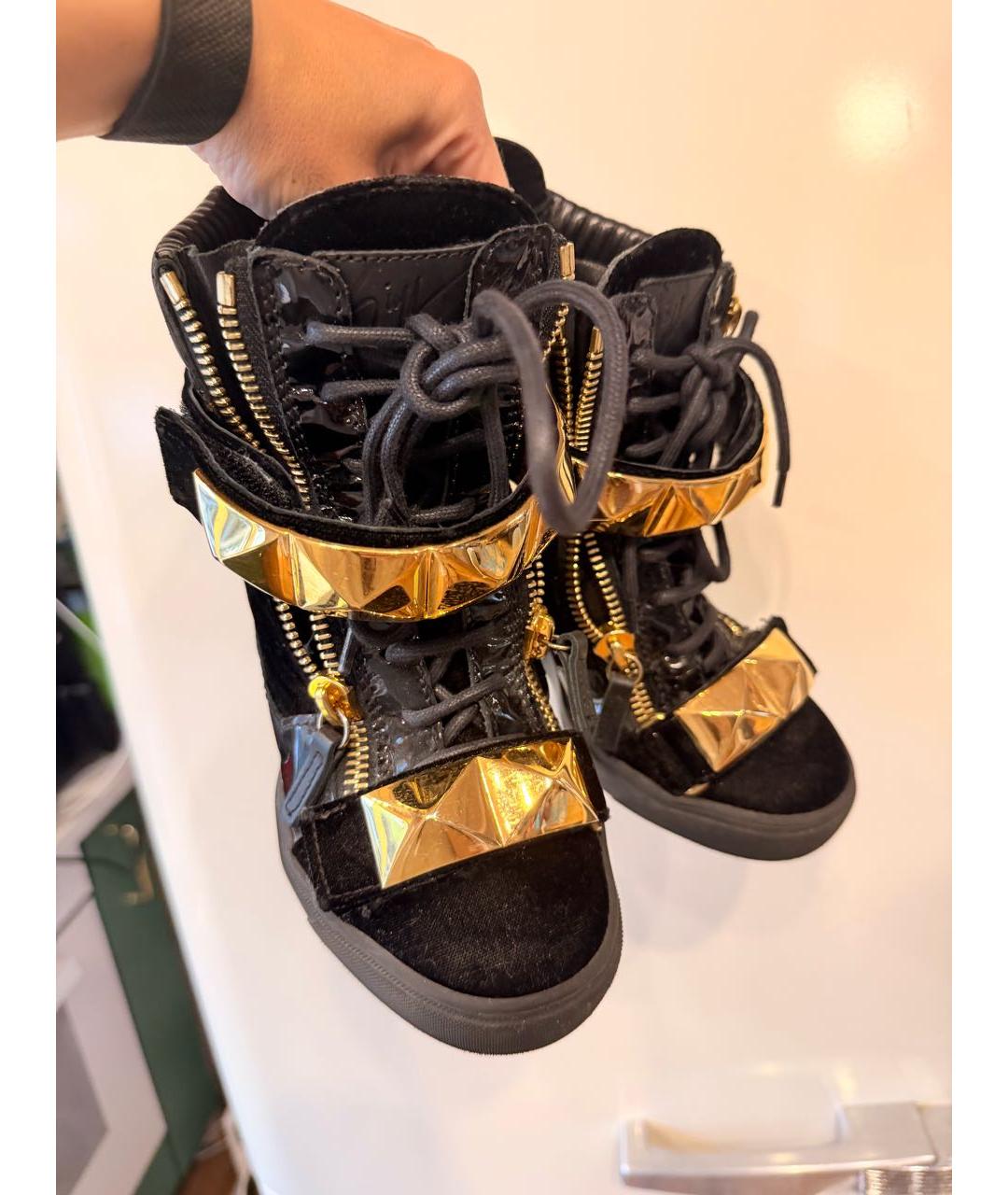 GIUSEPPE ZANOTTI DESIGN Черные бархатные кроссовки, фото 8