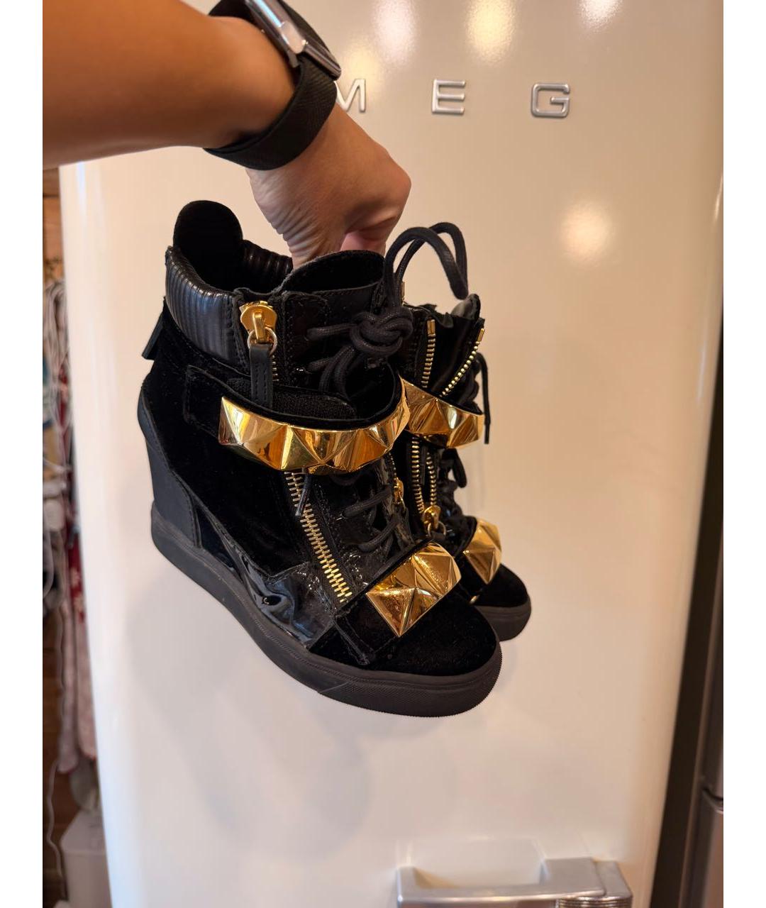 GIUSEPPE ZANOTTI DESIGN Черные бархатные кроссовки, фото 2