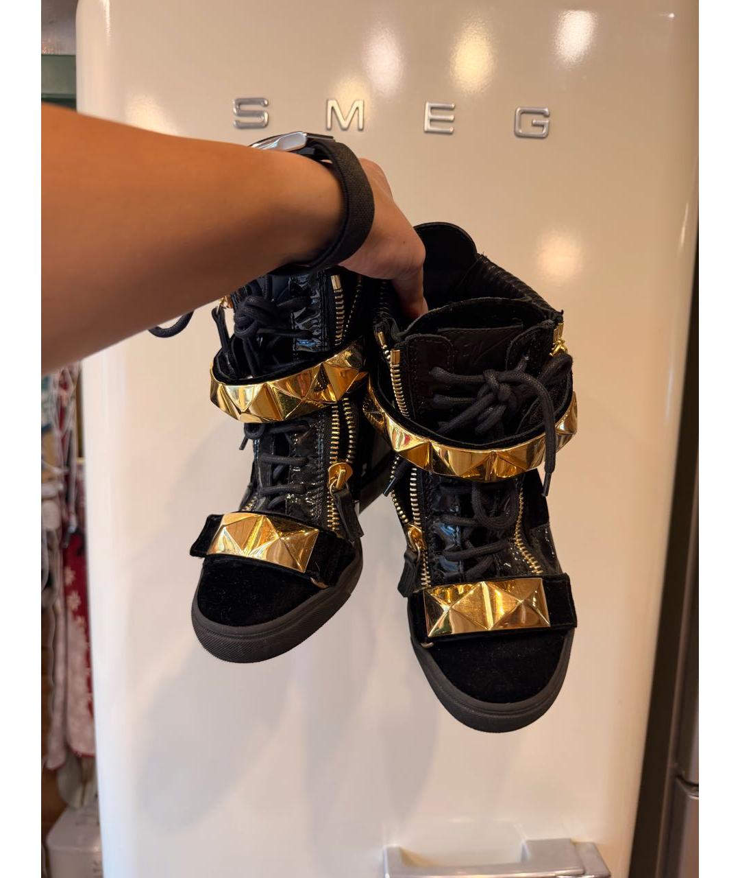 GIUSEPPE ZANOTTI DESIGN Черные бархатные кроссовки, фото 6