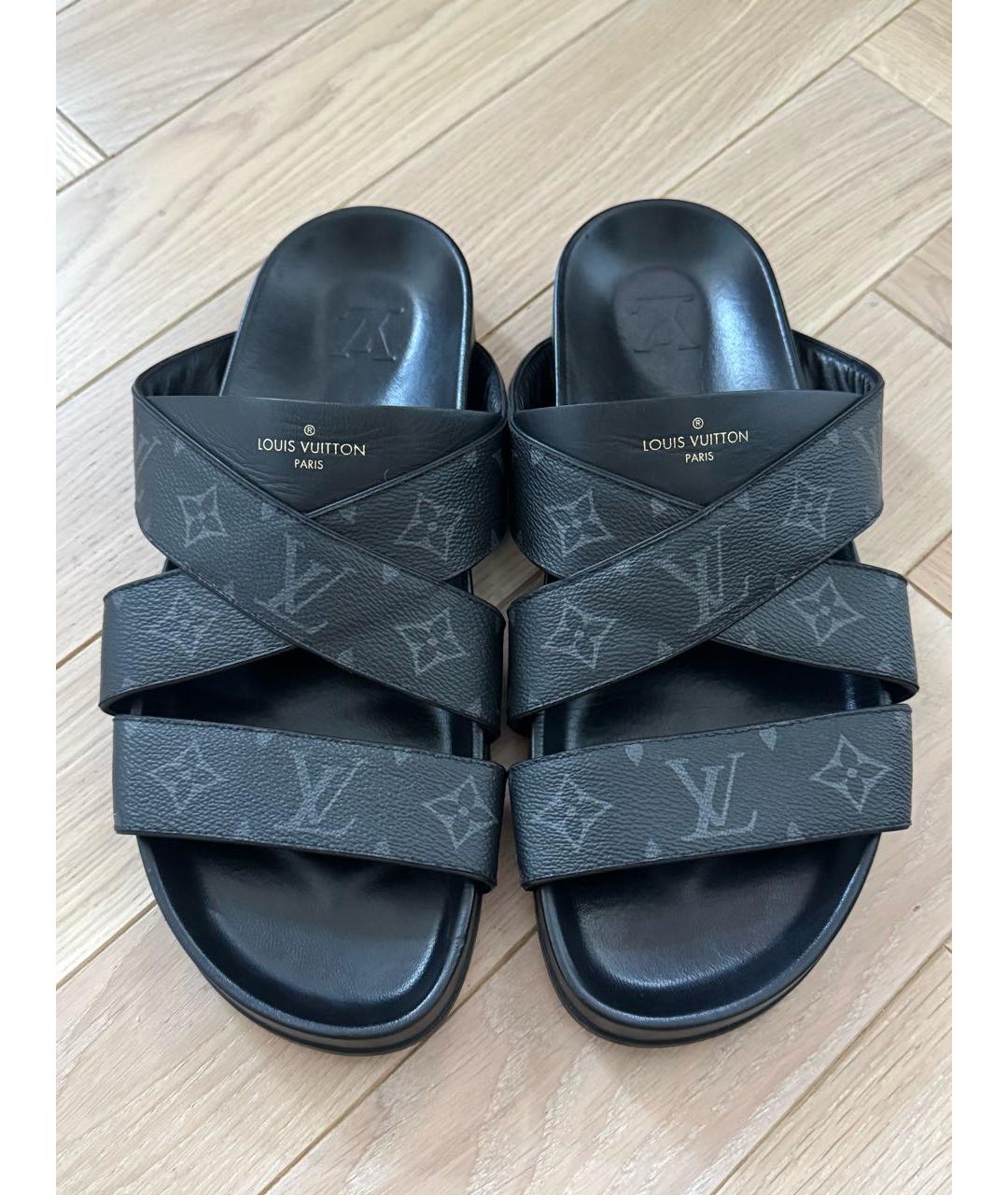 LOUIS VUITTON Черные кожаные шлепанцы, фото 2