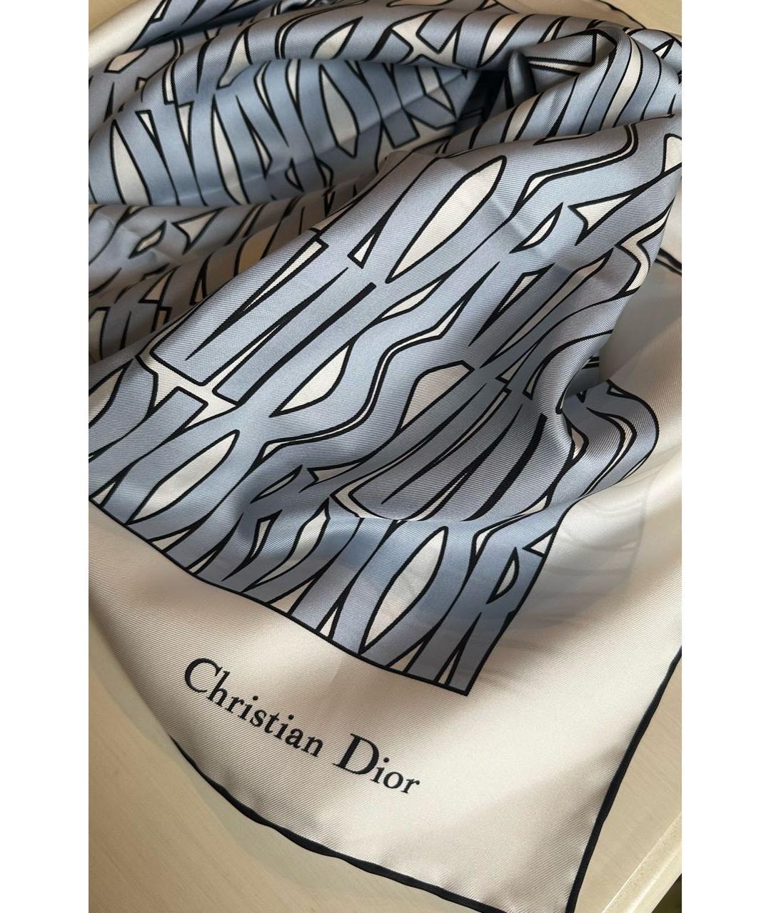 CHRISTIAN DIOR Голубой шелковый платок, фото 6