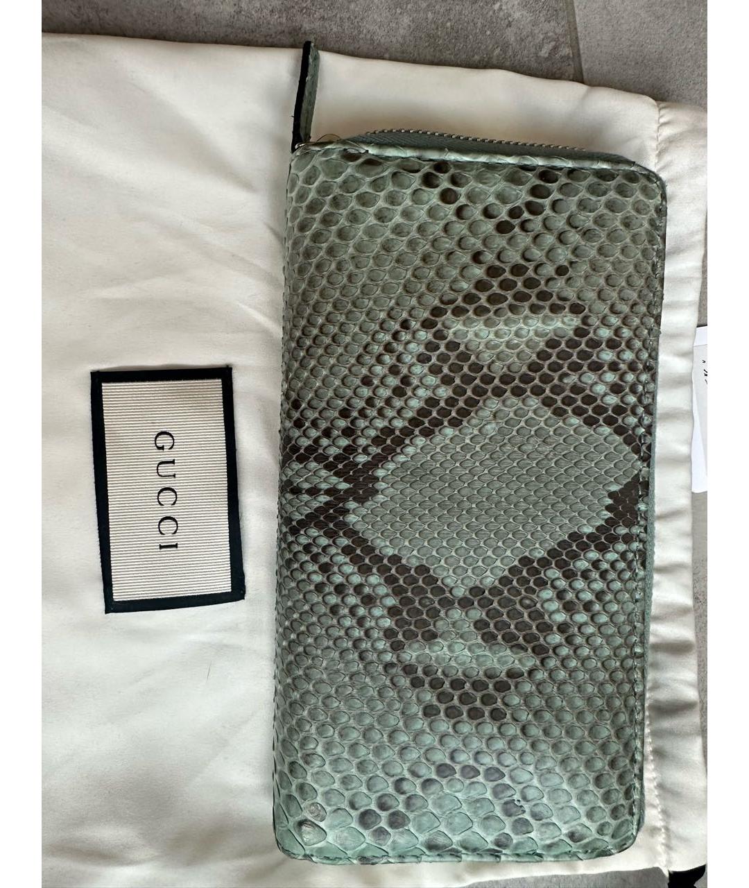 GUCCI Бирюзовый кошелек из кожи питона, фото 5