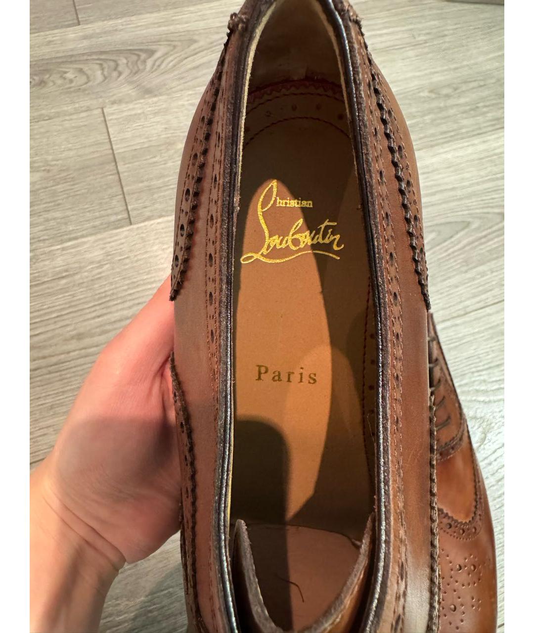 CHRISTIAN LOUBOUTIN Коричневые кожаные низкие ботинки, фото 8