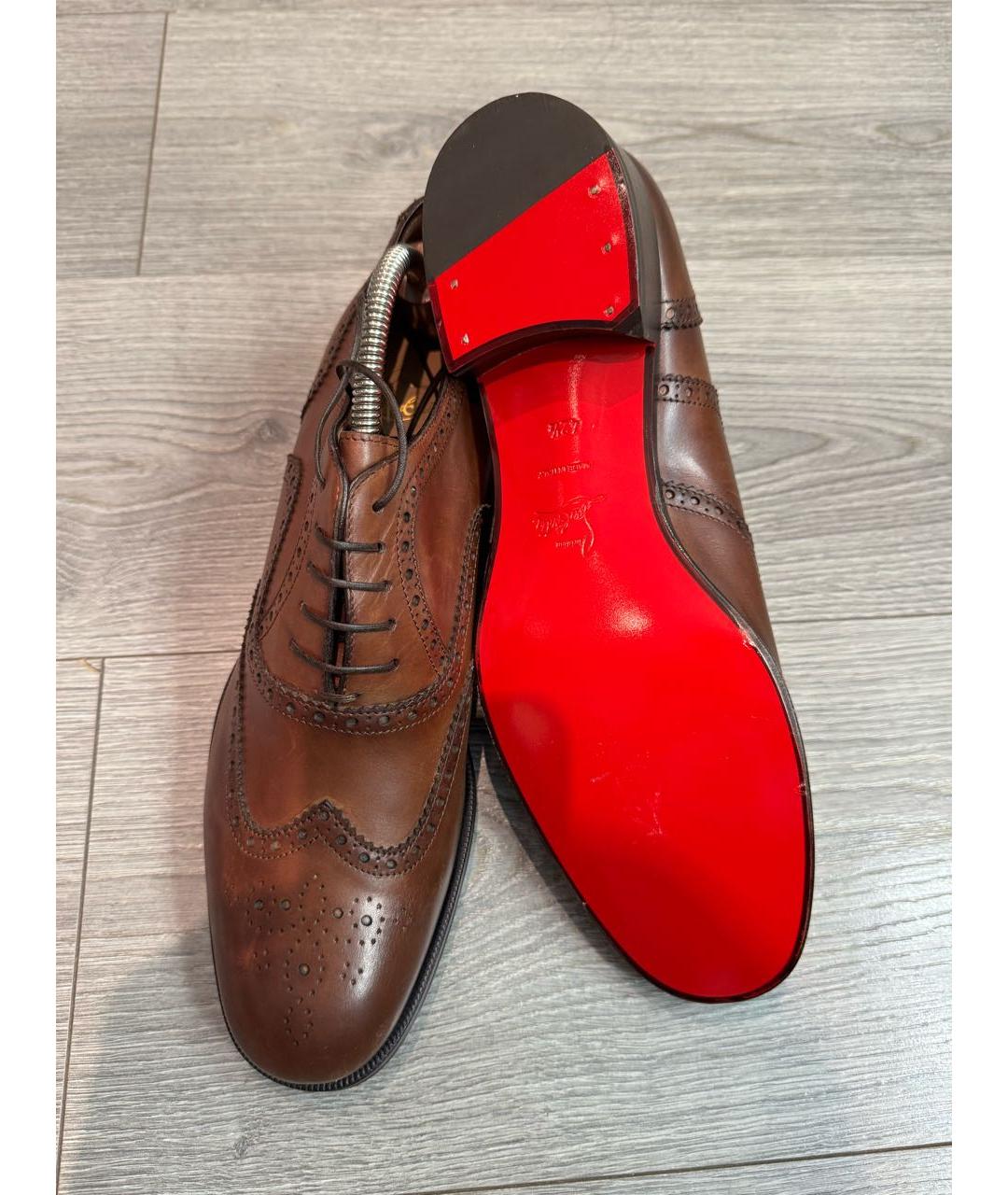 CHRISTIAN LOUBOUTIN Коричневые кожаные низкие ботинки, фото 2