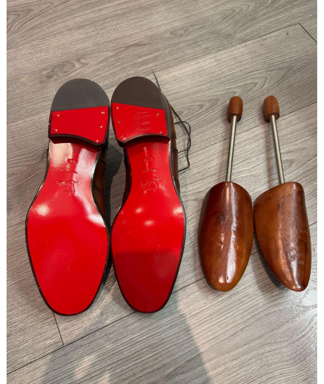 CHRISTIAN LOUBOUTIN Коричневые кожаные низкие ботинки, фото 5