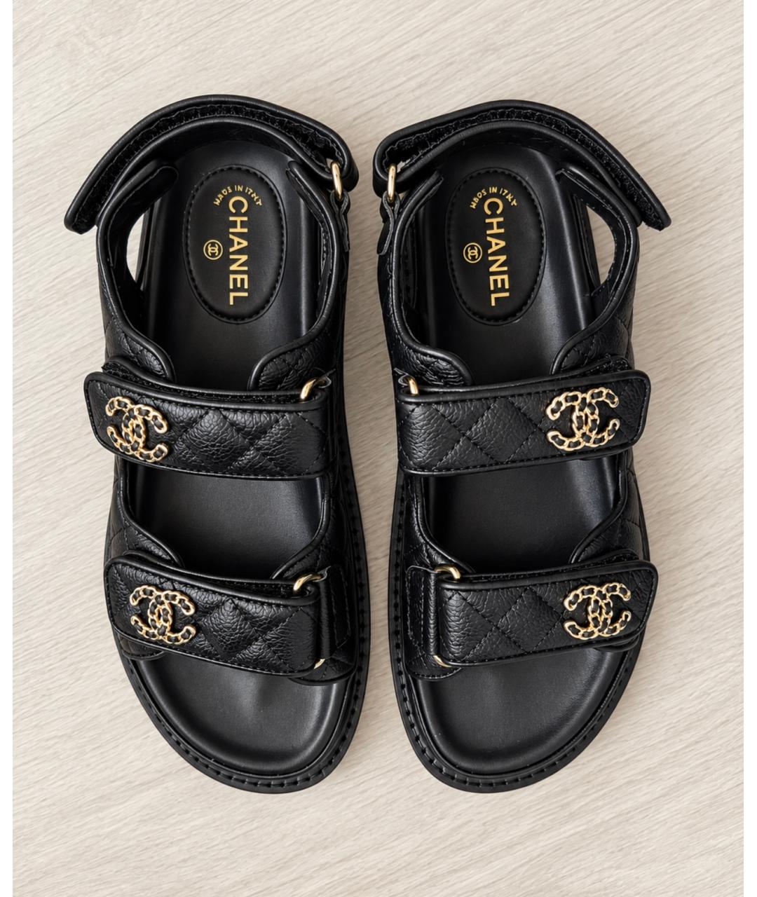 CHANEL Черные кожаные сандалии, фото 4