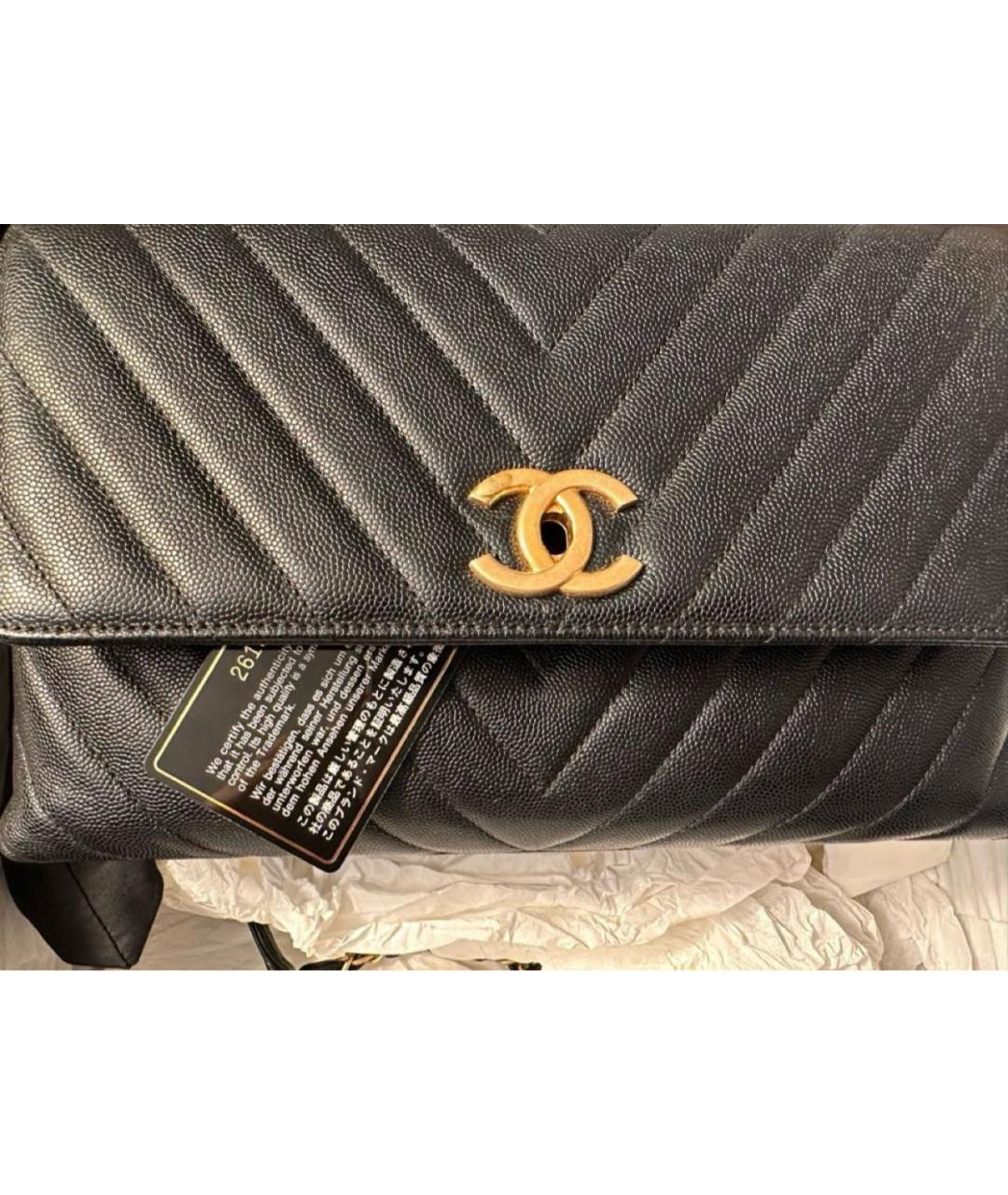 CHANEL Черная кожаная сумка с короткими ручками, фото 7