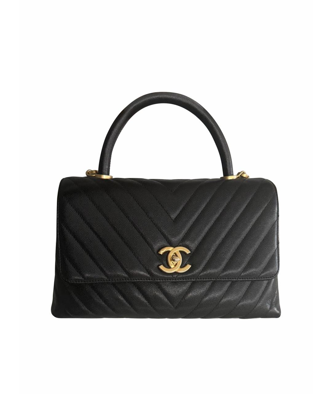 CHANEL Черная кожаная сумка с короткими ручками, фото 1