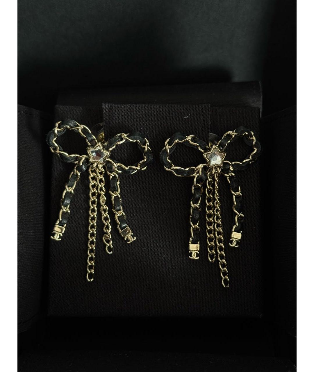 CHANEL Черные кожаные серьги, фото 4