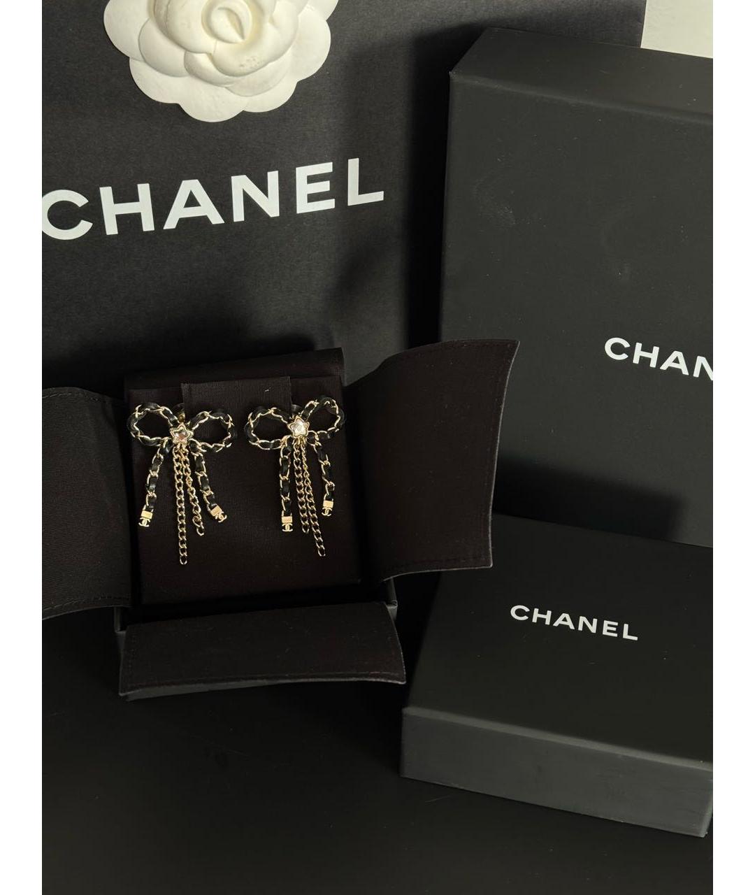 CHANEL Черные кожаные серьги, фото 2