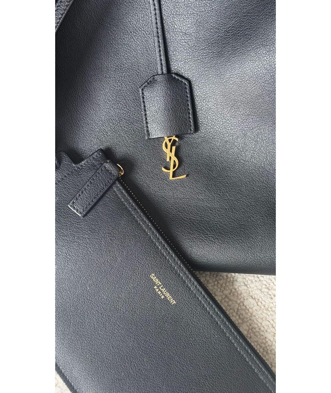 SAINT LAURENT Черная кожаная сумка тоут, фото 4