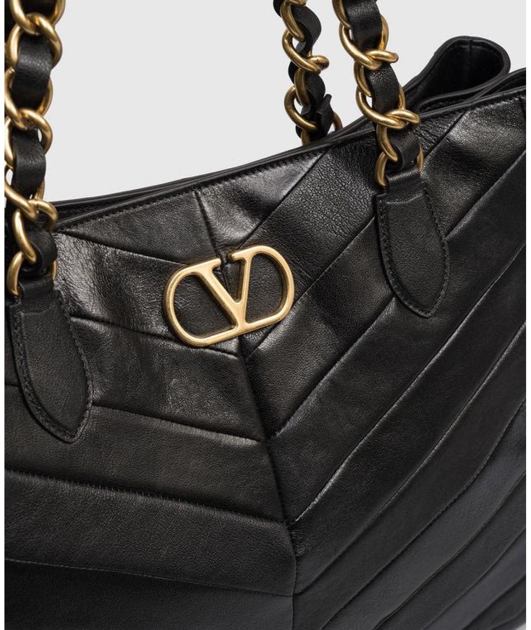 VALENTINO Черная кожаная сумка тоут, фото 4