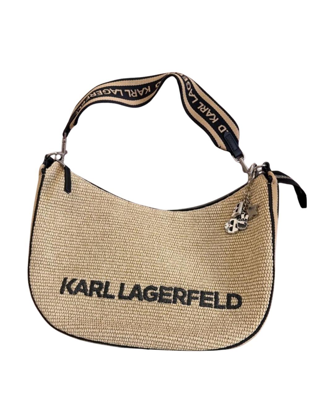KARL LAGERFELD Бежевая рафиевая пляжная сумка, фото 1