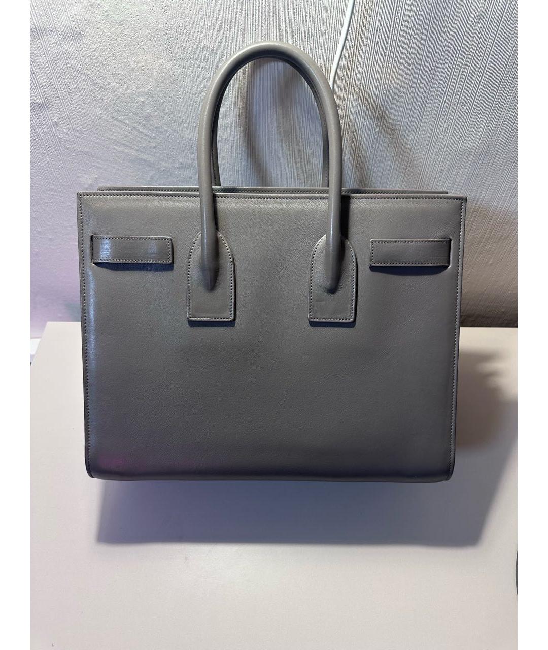 SAINT LAURENT Серая кожаная сумка тоут, фото 2