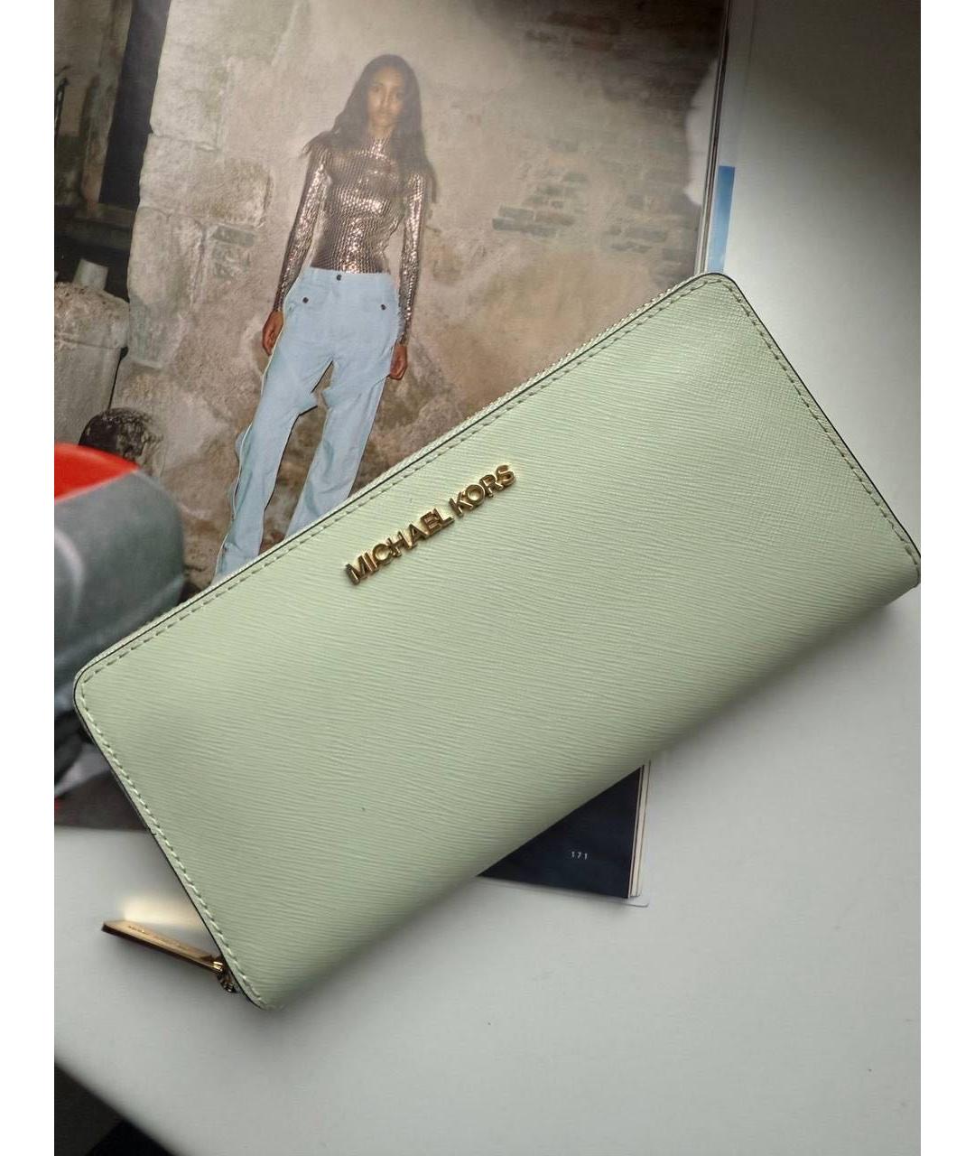 MICHAEL KORS Зеленый кожаный кошелек, фото 2