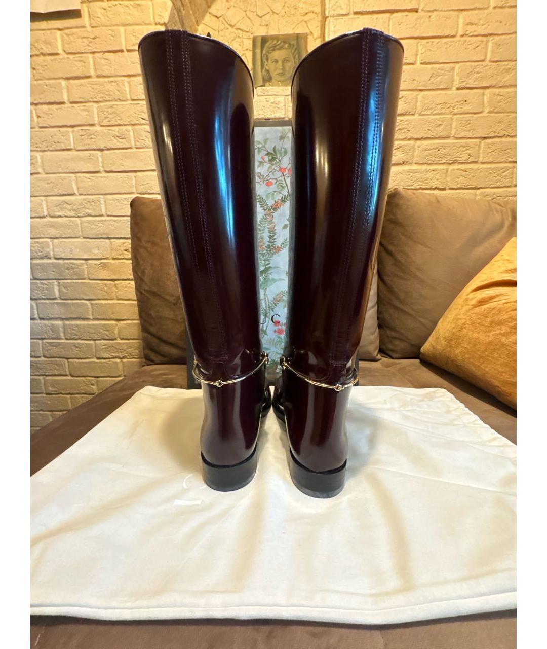 GUCCI Бордовые кожаные сапоги, фото 4