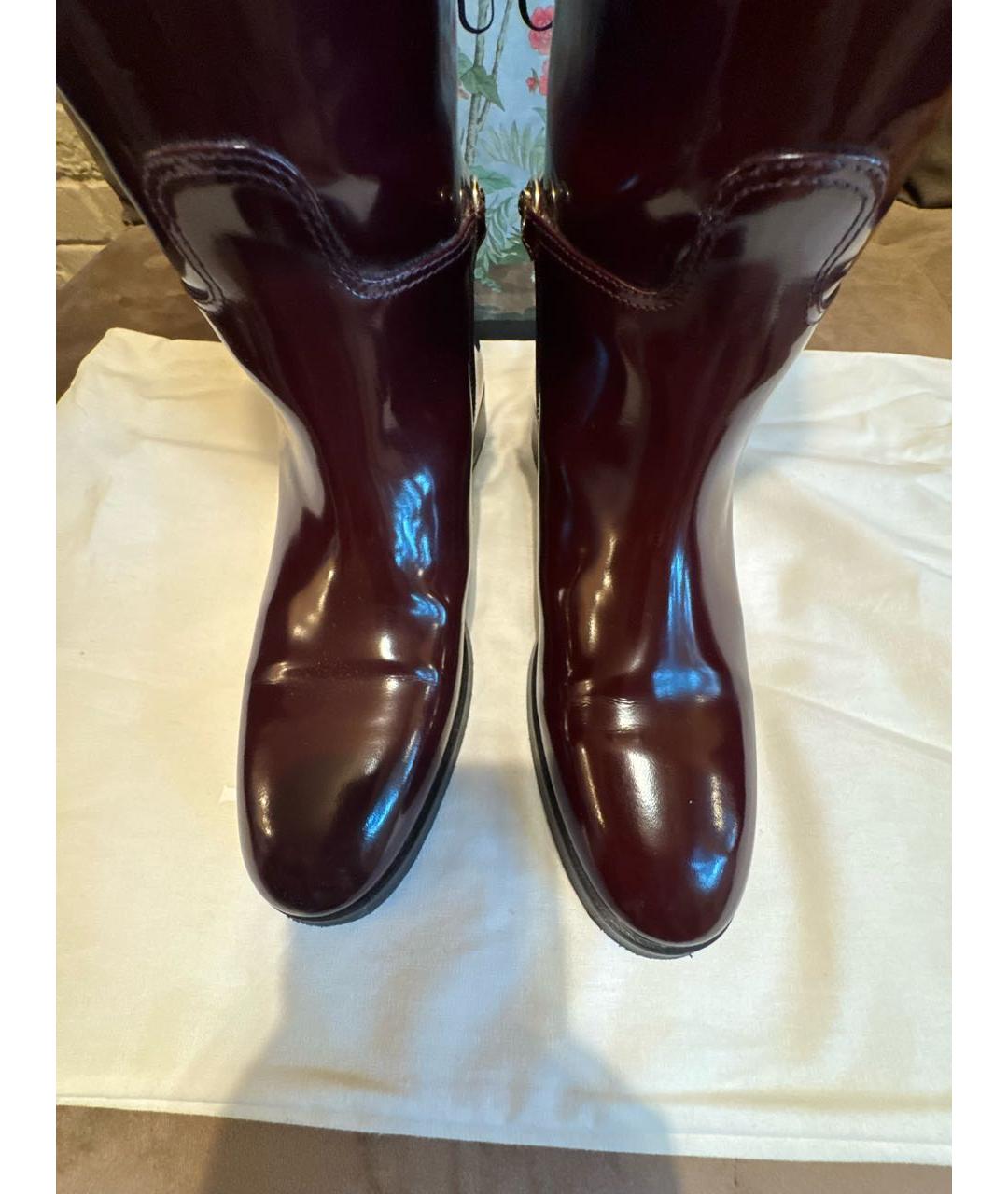 GUCCI Бордовые кожаные сапоги, фото 3