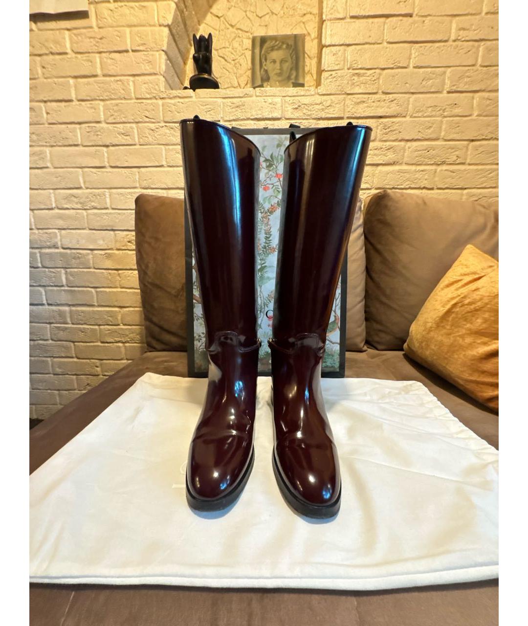GUCCI Бордовые кожаные сапоги, фото 2