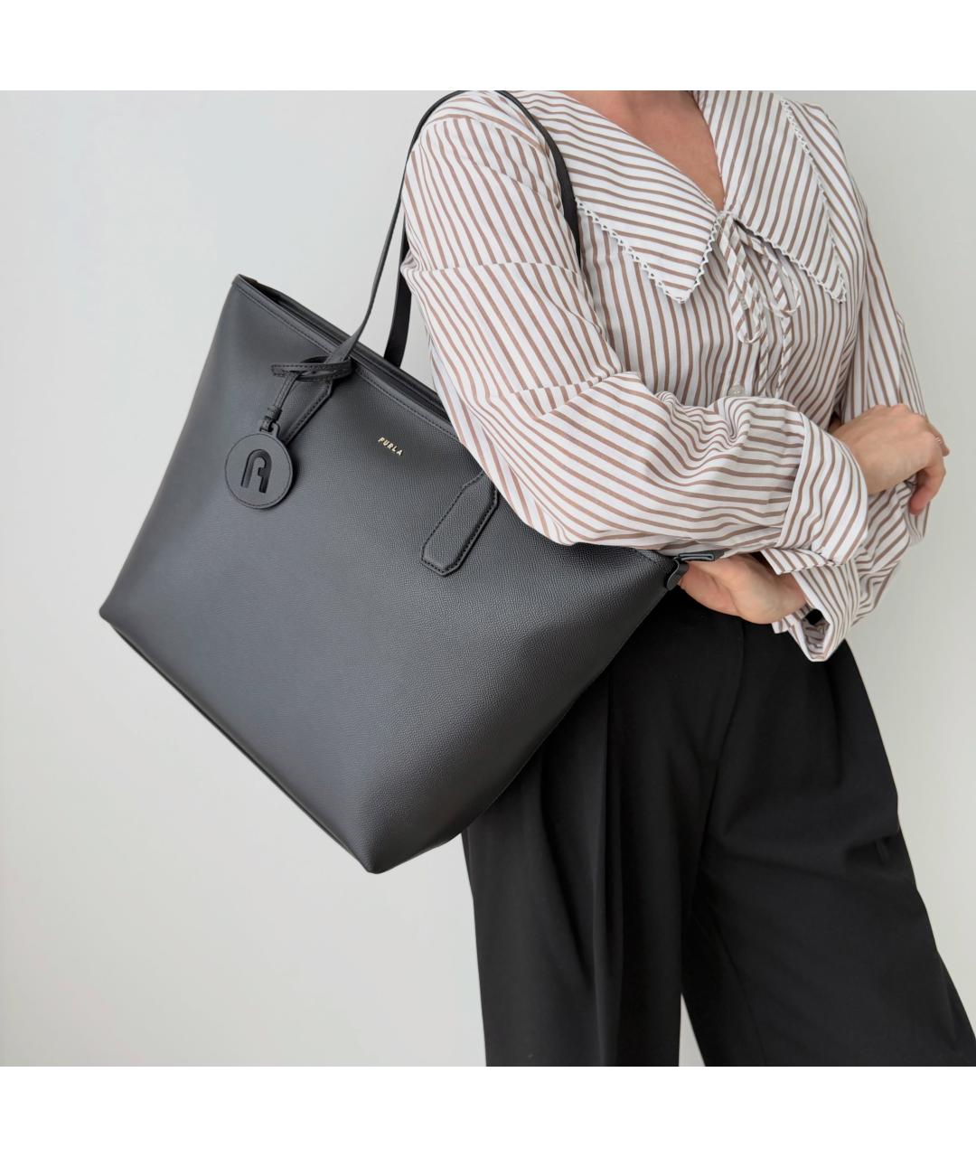 FURLA Черная кожаная сумка тоут, фото 3