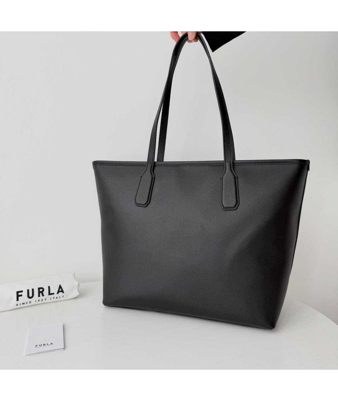 FURLA Черная кожаная сумка тоут, фото 6