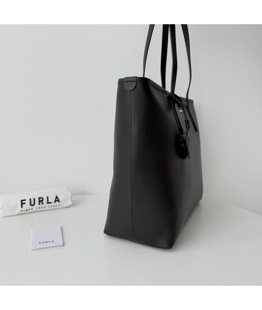 FURLA Черная кожаная сумка тоут, фото 7