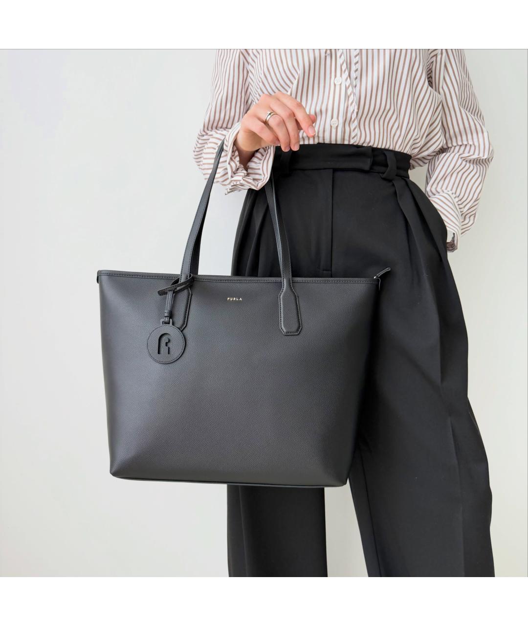 FURLA Черная кожаная сумка тоут, фото 2