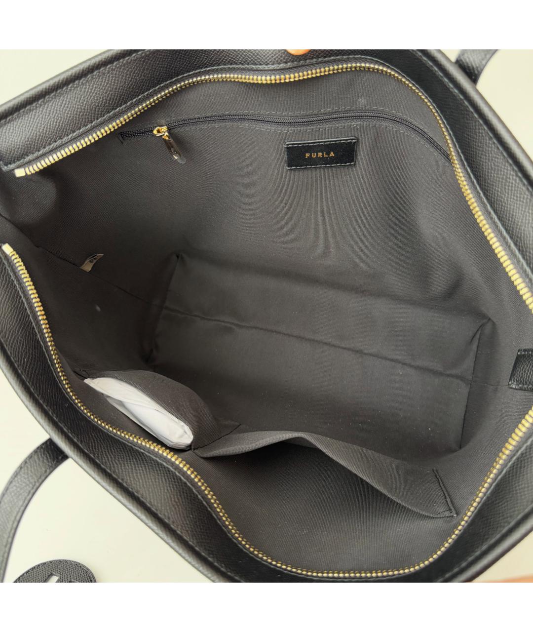 FURLA Черная кожаная сумка тоут, фото 5
