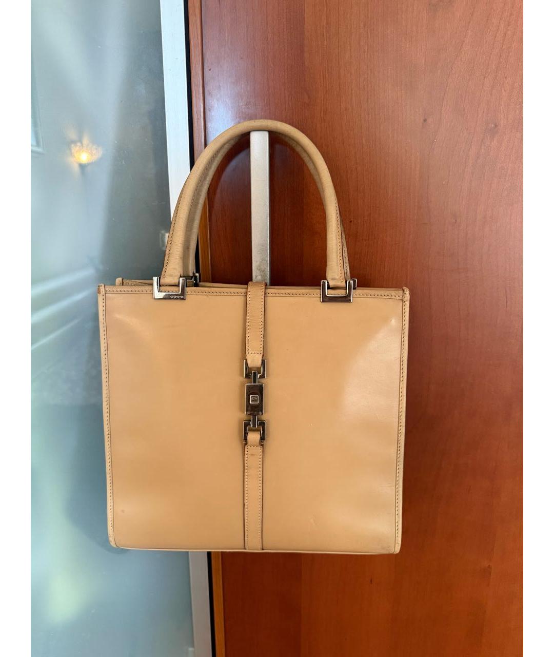 GUCCI Бежевая кожаная сумка с короткими ручками, фото 8
