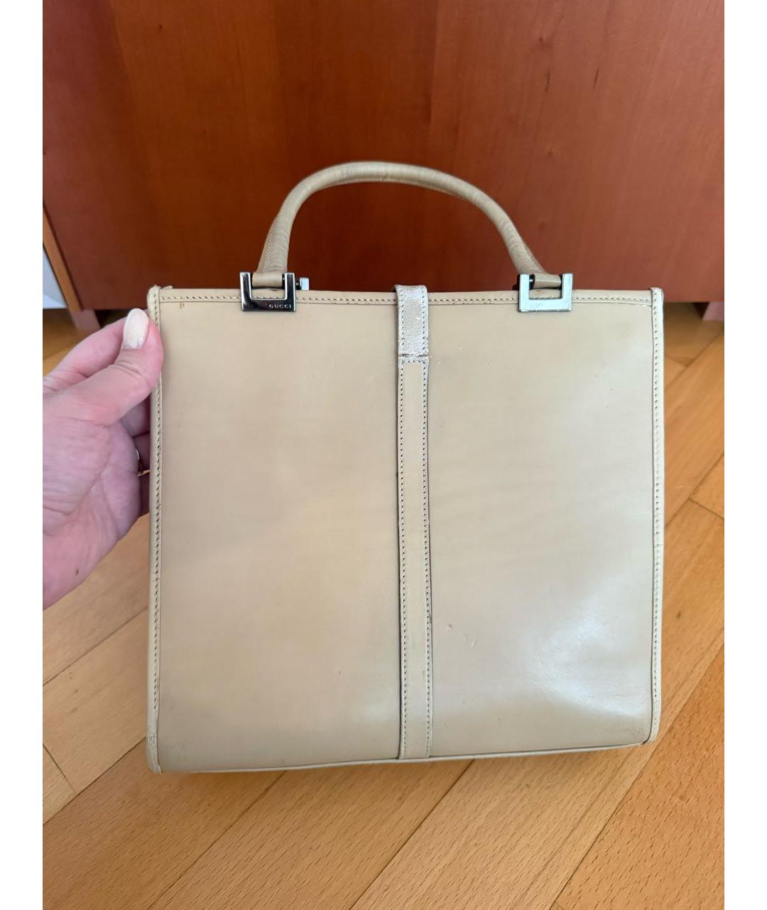 GUCCI Бежевая кожаная сумка с короткими ручками, фото 5