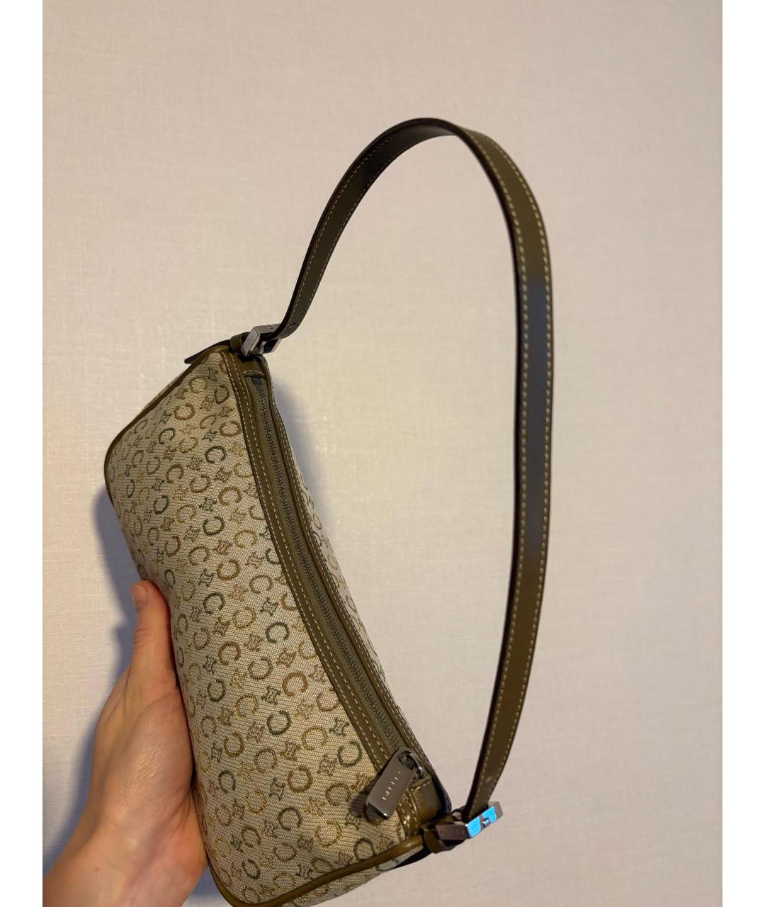 CELINE Хаки сумка с короткими ручками из канвы, фото 6