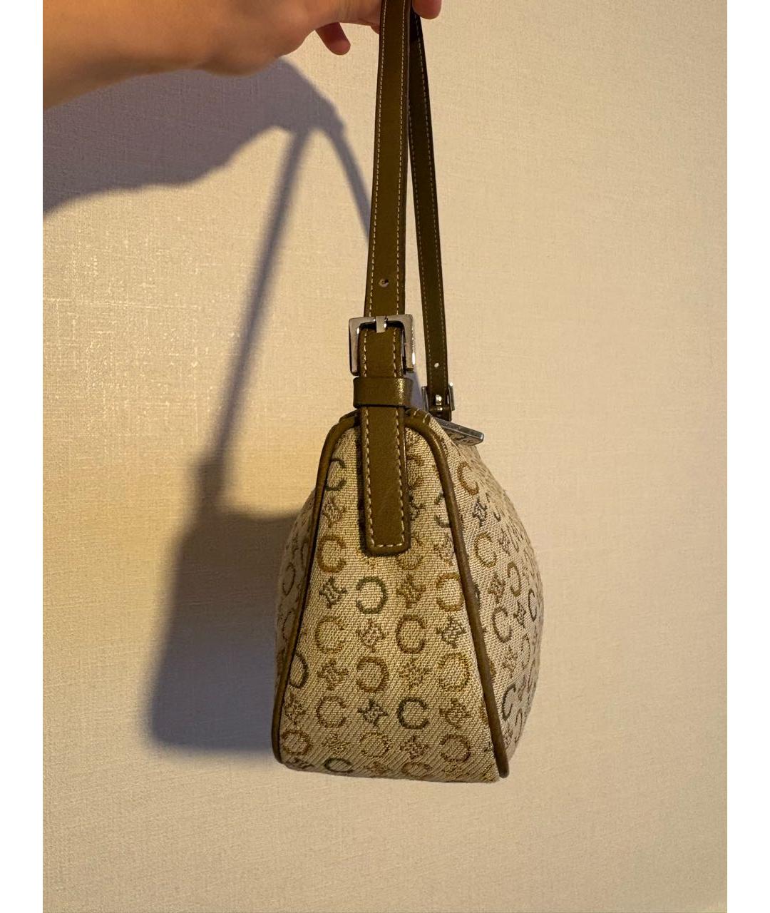 CELINE Хаки сумка с короткими ручками из канвы, фото 4