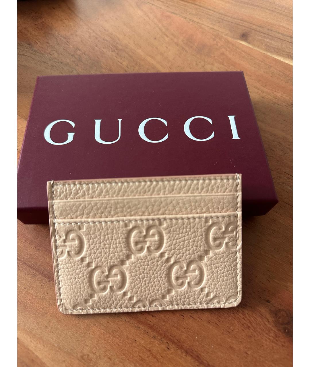GUCCI Бежевый кожаный кардхолдер, фото 3