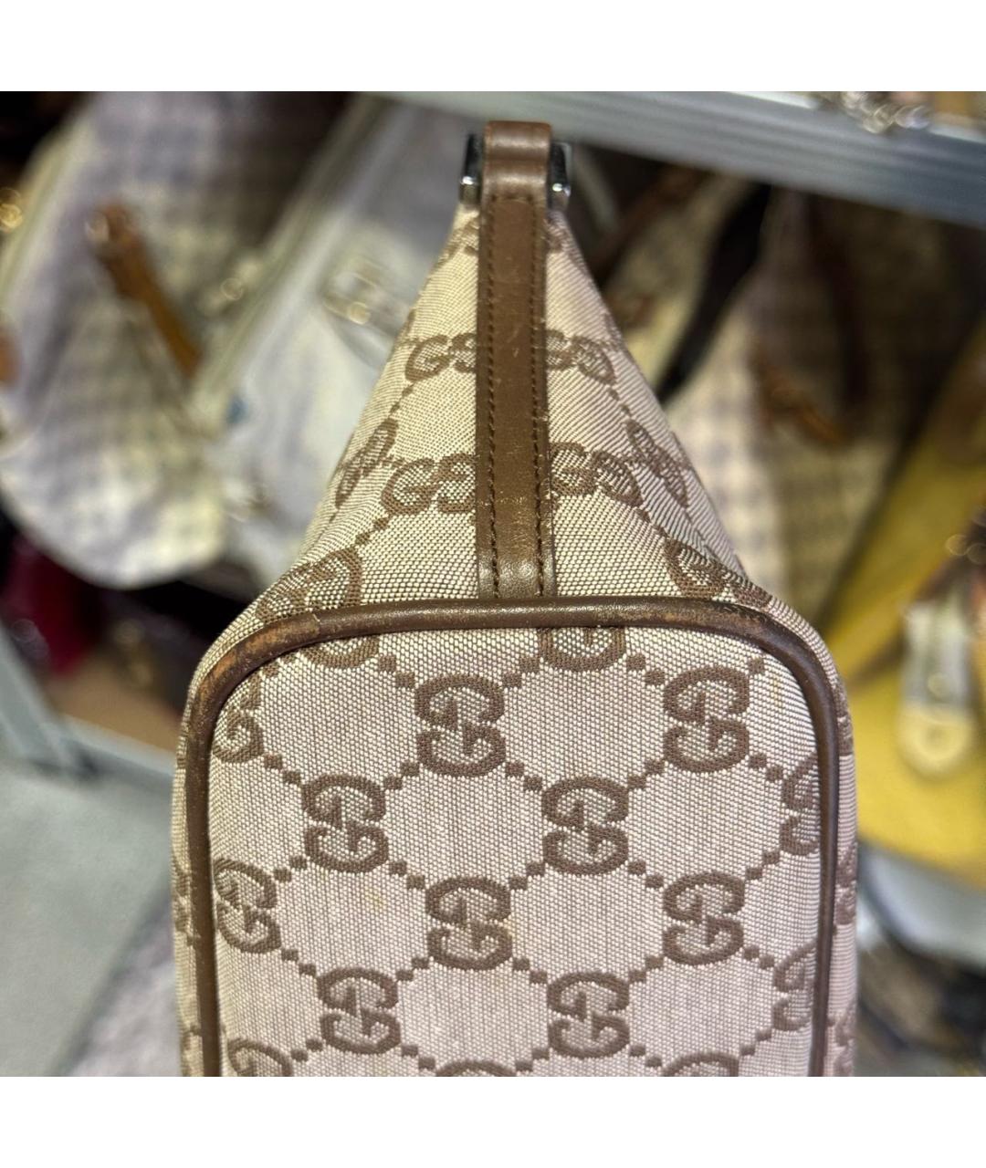 GUCCI Бежевая жаккардовая сумка с короткими ручками, фото 5