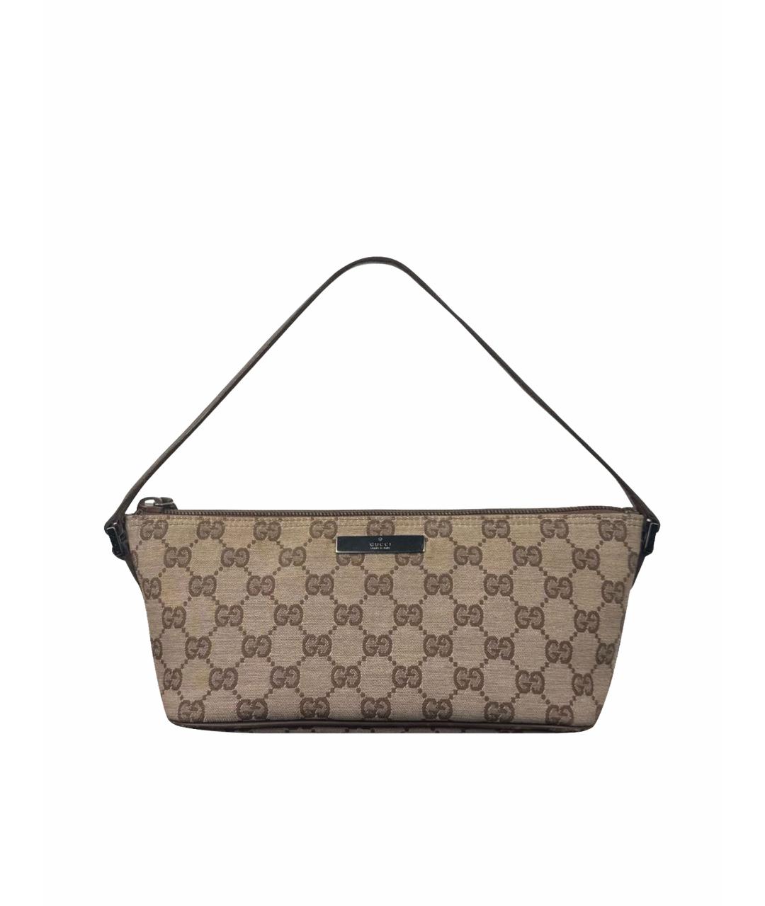 GUCCI Бежевая жаккардовая сумка с короткими ручками, фото 1