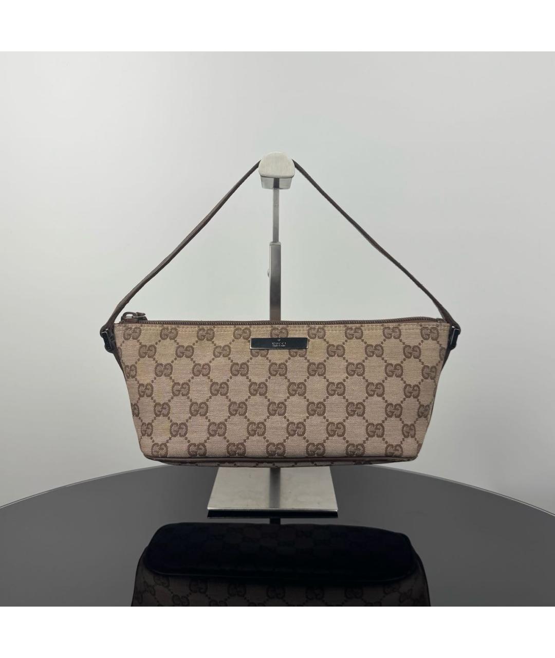 GUCCI Бежевая жаккардовая сумка с короткими ручками, фото 7