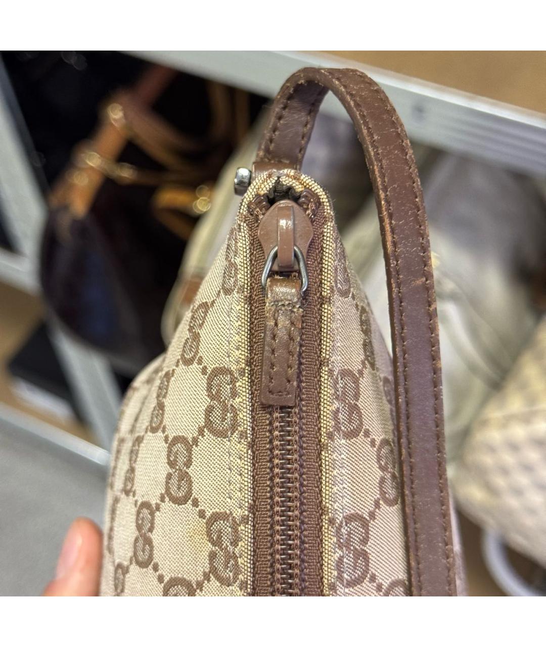 GUCCI Бежевая жаккардовая сумка с короткими ручками, фото 6
