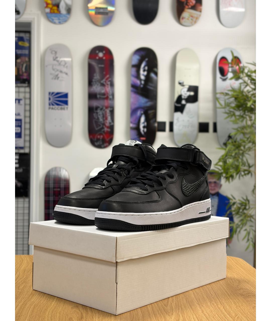 NIKE Черные кожаные высокие кроссовки / кеды, фото 3